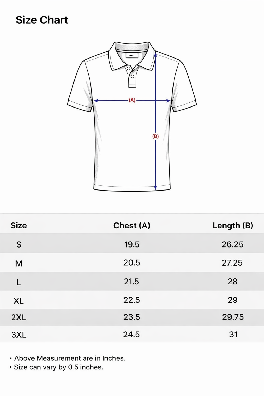 Original Polo size chart